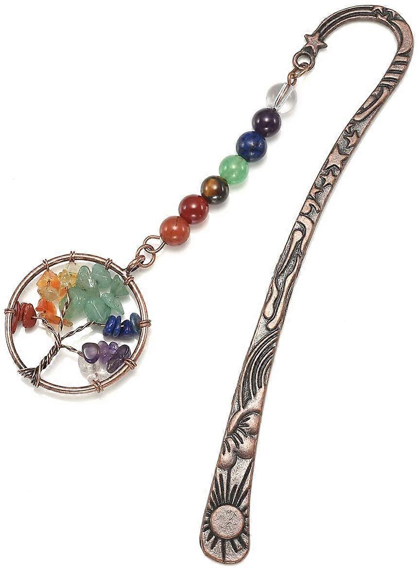 Unique Vintage Metal Bookmark Religious Bronze Star Sun Moon Bookmarks with 7 Chakra Crystals Healing Stone Beaded Tree of Life Pendant Mothers Day Mo