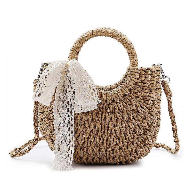 Crossbody Bag Moon Shape Large Capacity Straw Multipurpose Single Shoulder Strap Bag for Beach