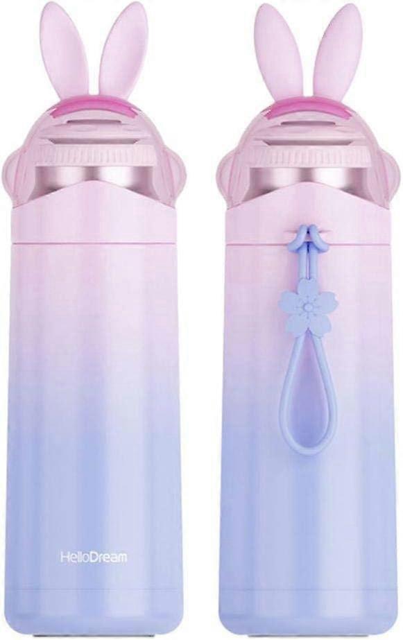 350ML Cute Thermos Flask Stainless Steel,Leak-Proof Insulated Water Bottle for Kids,Portable Rabbit Travel Mug (Blue)