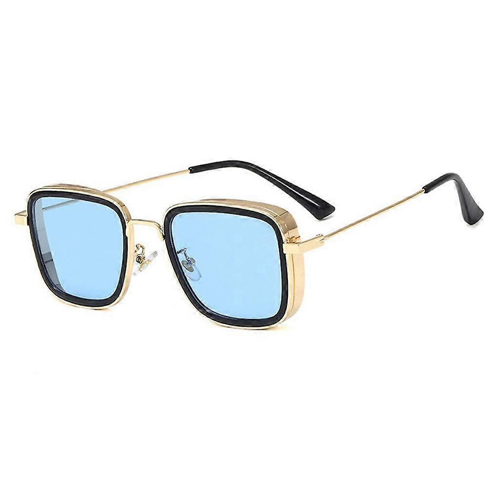 Square Metal Frame Classic Sunglasses,Punk Dark Green Sunglasses