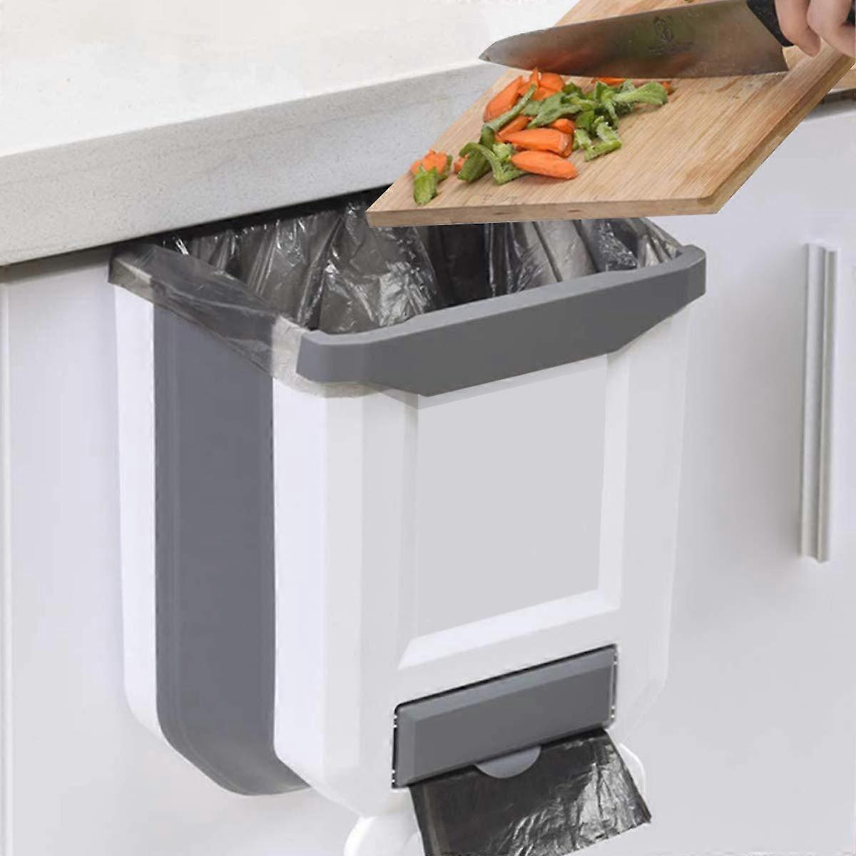 Kitchen Bin Plastic Folding Wall Mounted Trash Can 8L (White)