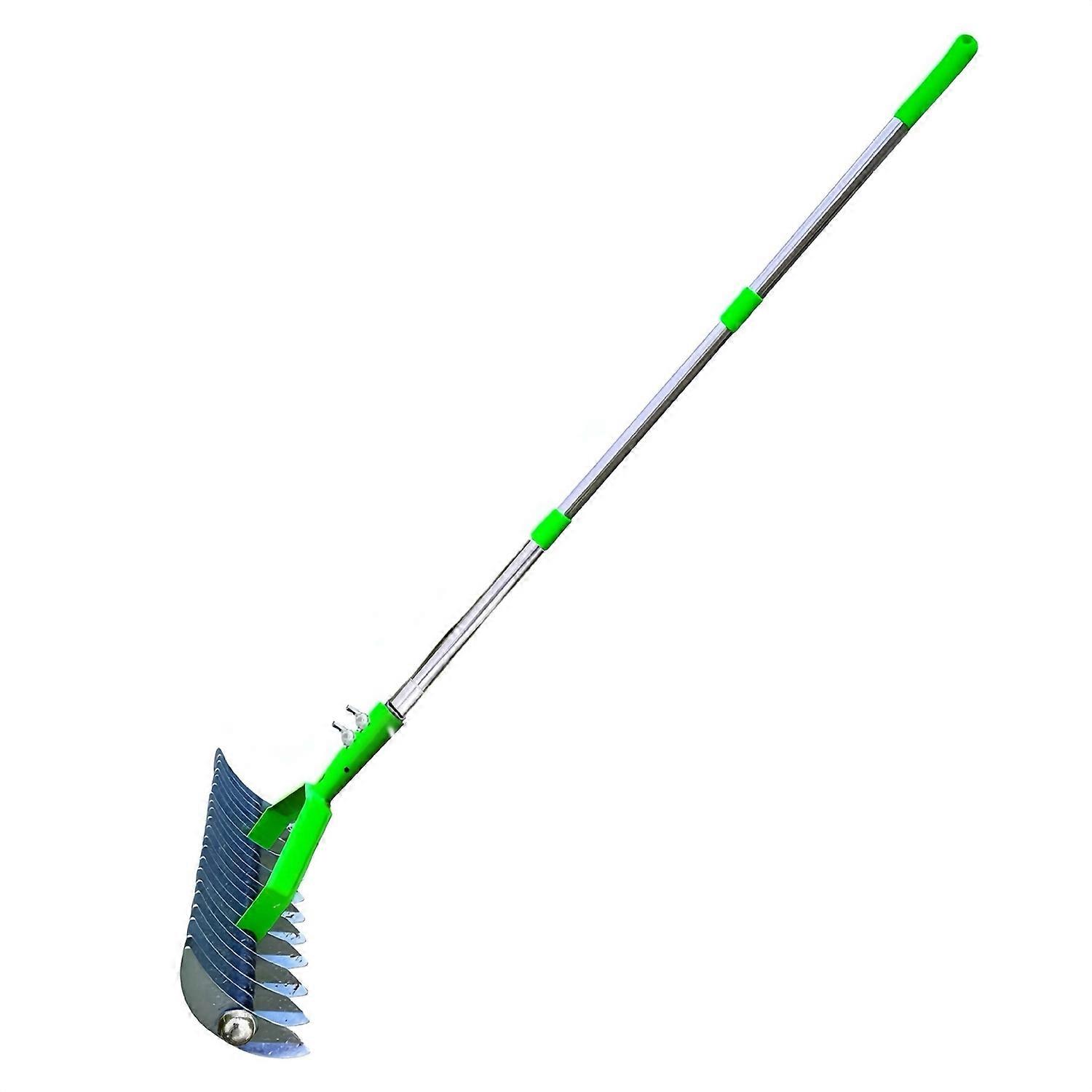 1.3m Stainless Steel + Alloy Steel Garden Lawn Rake with Curved Tines and 3-Section Pole