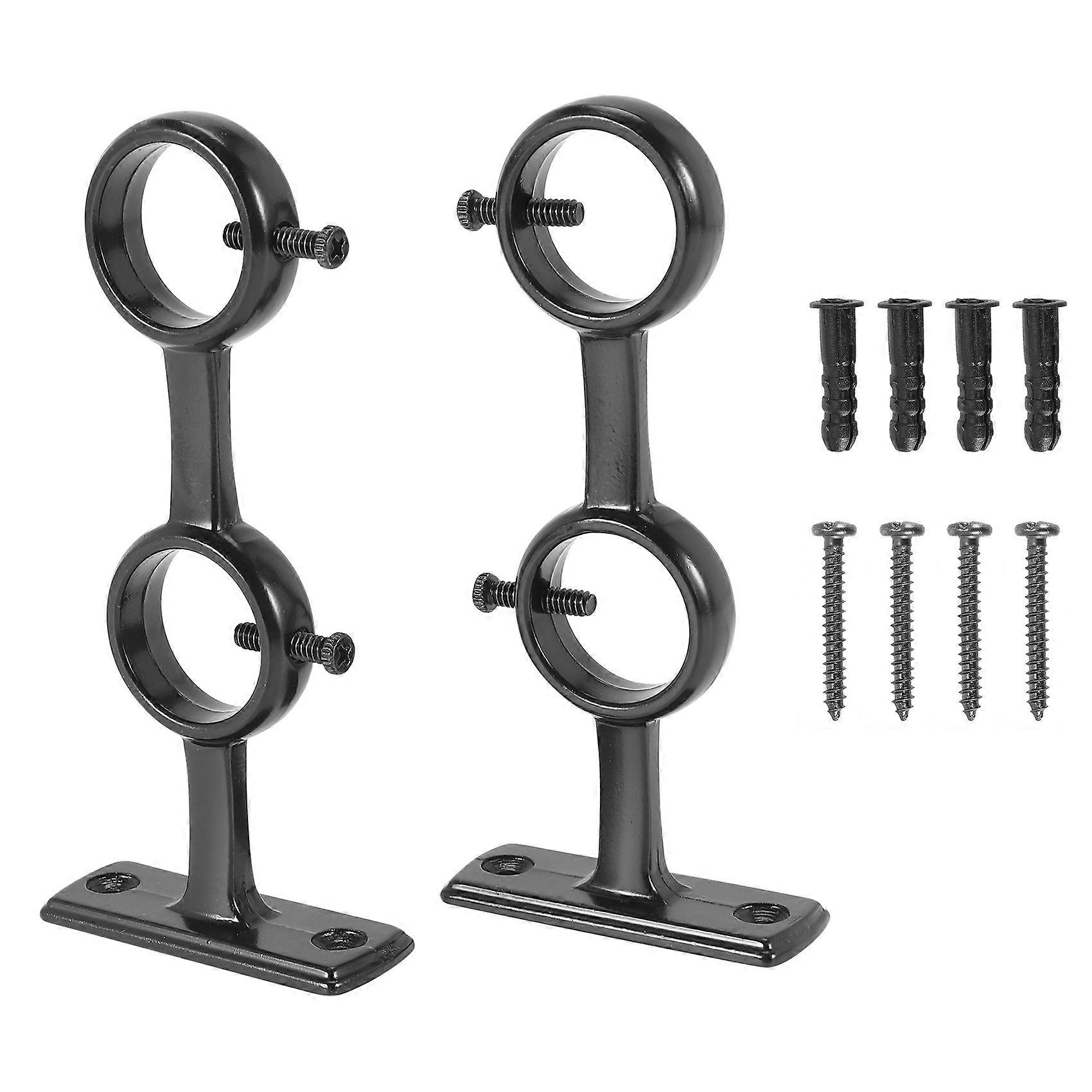Curtain Rod Bracket, 2Pcs Double Curtain Rod Holder, Double Rod Brackets Hooks for Living Room Bedr