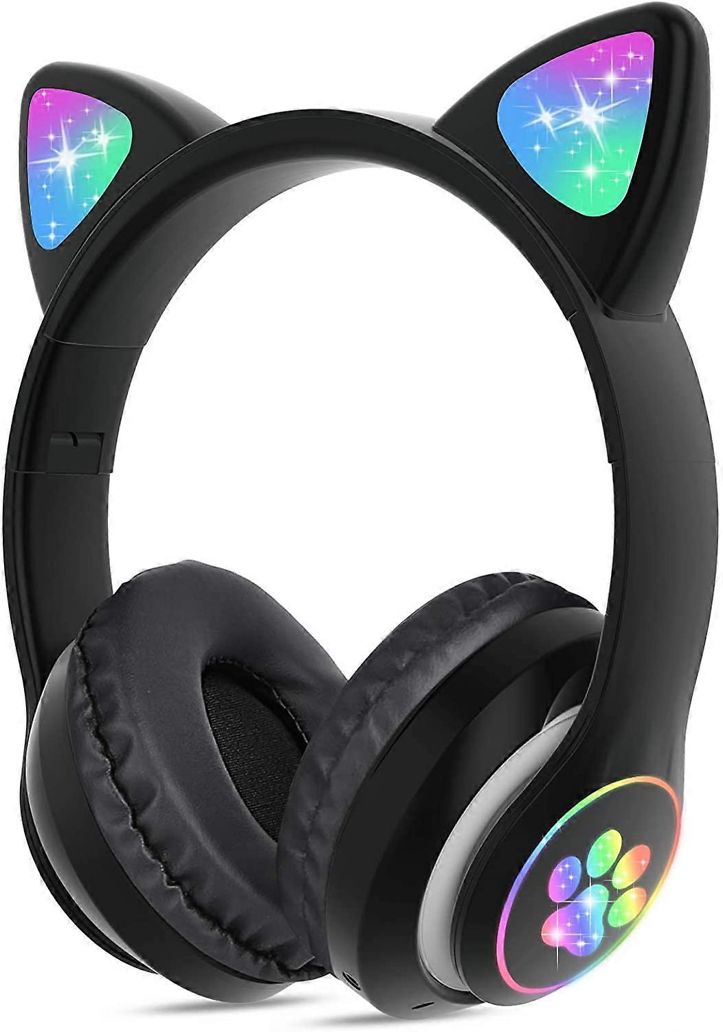 Children'S Headset Bluetooth Cat Ear Headset Foldable Portable Headset Cool Black