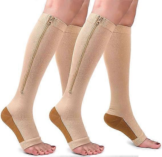 3 Pairs Copper Zipper Compression Socks 15-20mmgh-Calf Knee High Open Toe Support Stocking Compression Stocking Sizes XXL