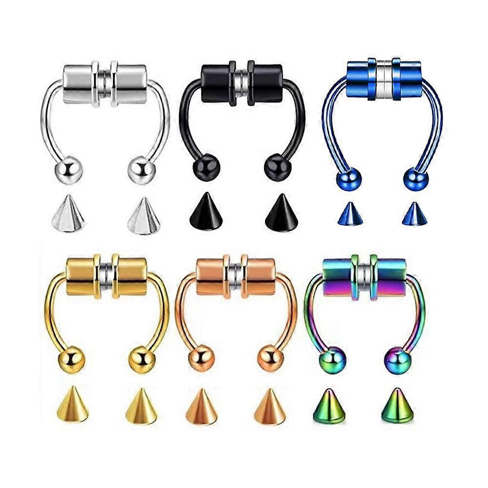 6pcs nose ring horseshoe shaped magnetic false nose nail with two replacement tips