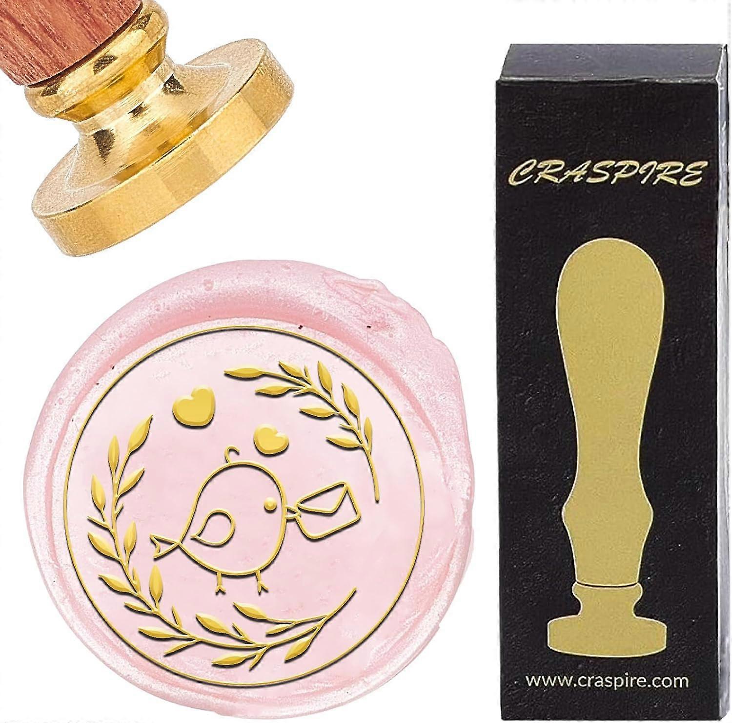 Bird Wax Seal Stamp Wedding Envelopes Heart Wreath Valentine's Day Retro Sealing Stamp 30mm Removable Brass Head with Rosewood Handle for DIY Scrapboo