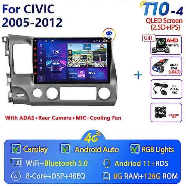 2 Din Android 11 Car Radio For Honda Civic 2005 2006 2007-2012 Multimedia Video Player Navigation GPS Split Screen Carplay RDS