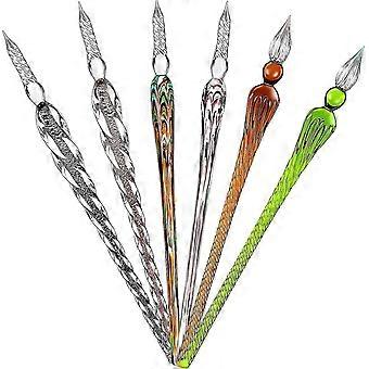 6 Pieces Handmade Glass Dip Pen Crystal Glass Signature Pen Calligraphy Glass Pen Vintage Dip Ink Pen Borosilicate Present Pen For Writing Drawing Sig