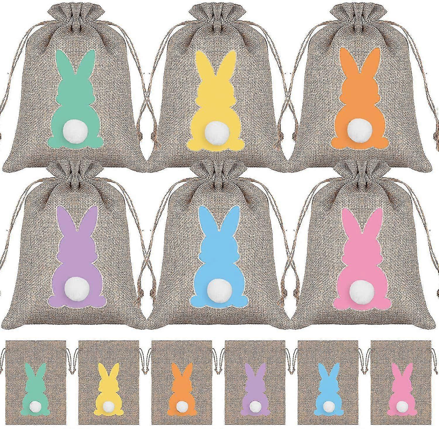 24Pcs Storage Bag, Egg Candy Packaging Gift Bag, Linen Drawstring Decoration Easter Cute Funny Bunny
