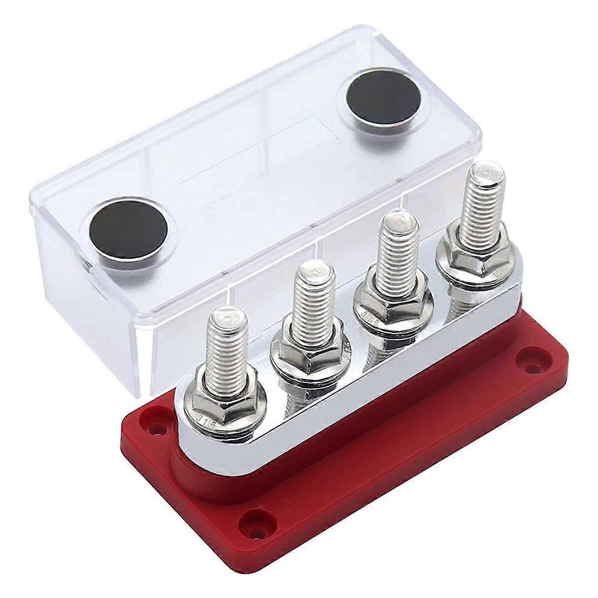 600A Bus Bar 4-Stud (3/8 Inch) M10 High Current Copper Busbar Terminal Block Marine DC 12V 24V 48V