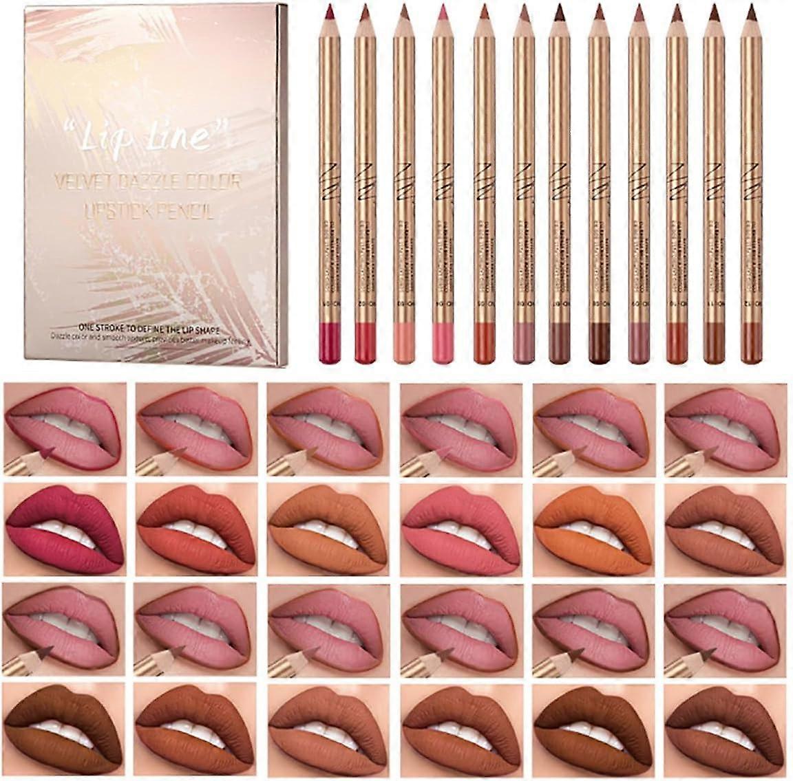 12 Colors Matte Lip Liner Set, Professional Contouring and Plumping Lip Definer Pencil, 2-in-1 Smooth and Long-Lasting Makeup Lip Filler Liner & Lipst