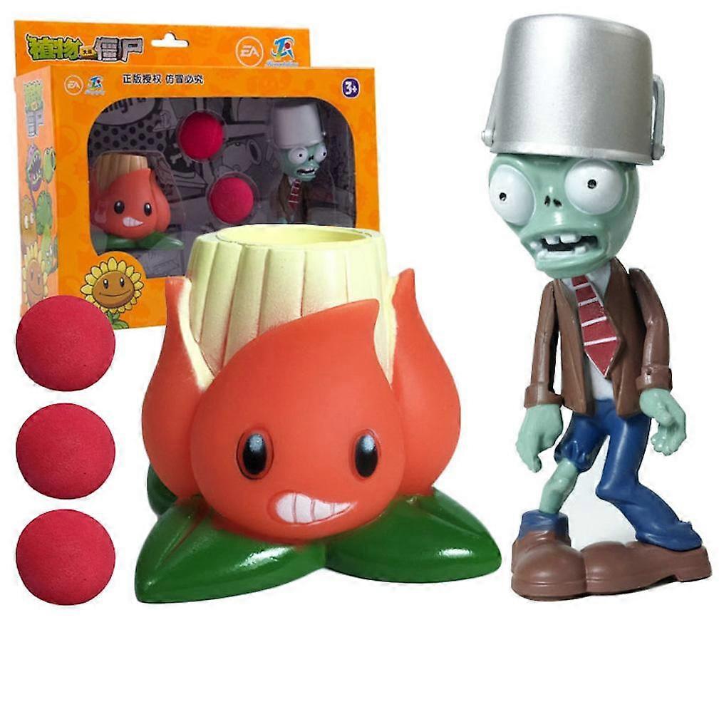 Plants Vs Zombies Peashooter Figure Toys Flexible Glue Can Launch Set