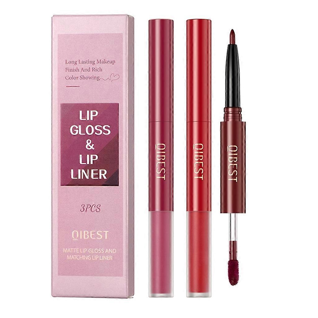 2Pcs/set Matte Velvet Lip Gloss Crayon à lèvres Crayon 2 en 1 Résistant à l’eau