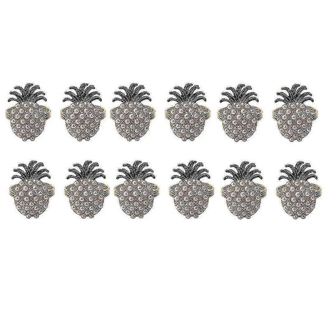 12pcsかわいいナプキンリングパイナップルシェイプパールビーズシャイニングゴールド洗礼バングルメタルウェディング