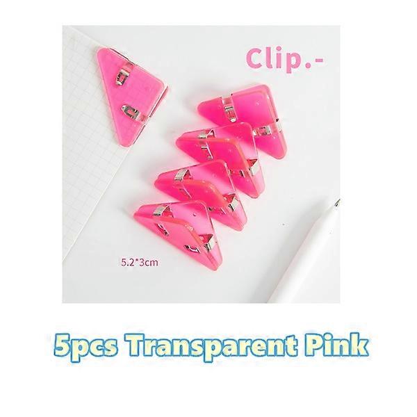 5pcs Mini Collar Corner Clips Set Transparent and Solid Colorful Page Holder Paper Clip Clamp File transparent pink