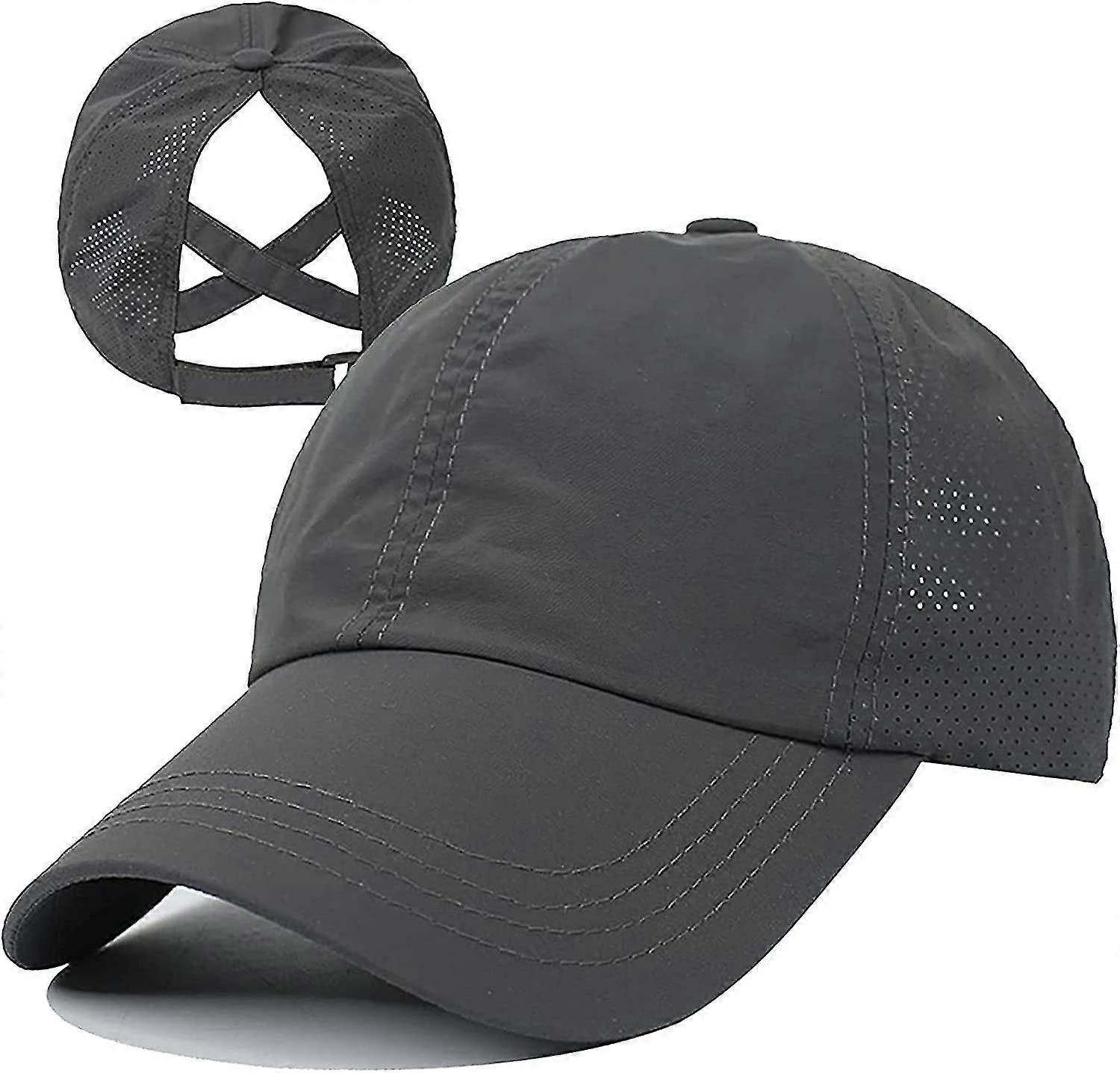 Womens Criss Cross Ponytail Baseball Cap Adjustable Quick Drying, Grey