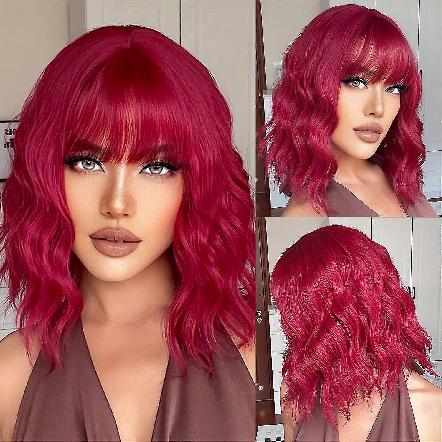 Peluca corta roja rizada para mujer