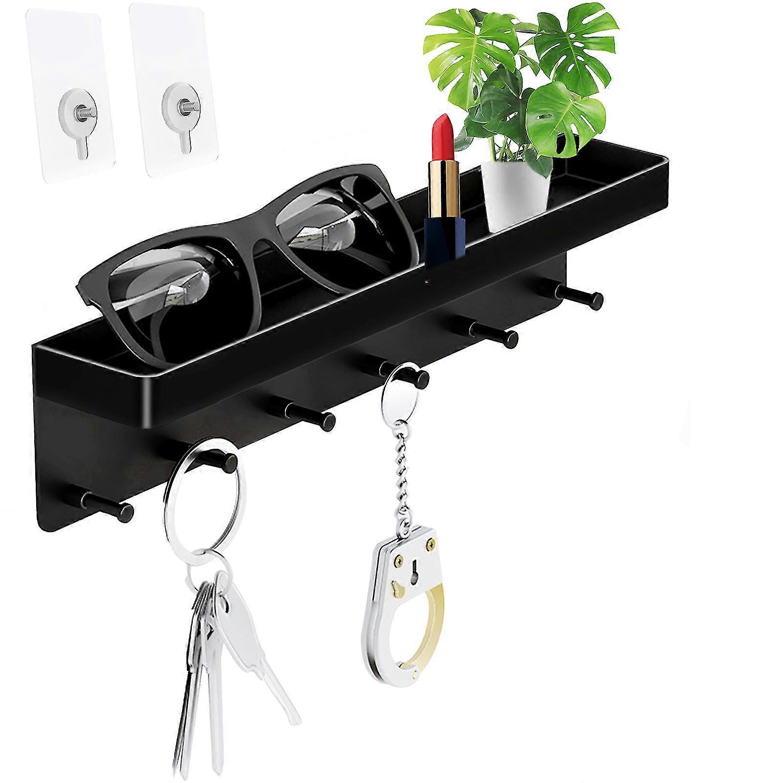 Key Rack, Without Drilling With Shelf, With 6 Hooks Hallway (black)