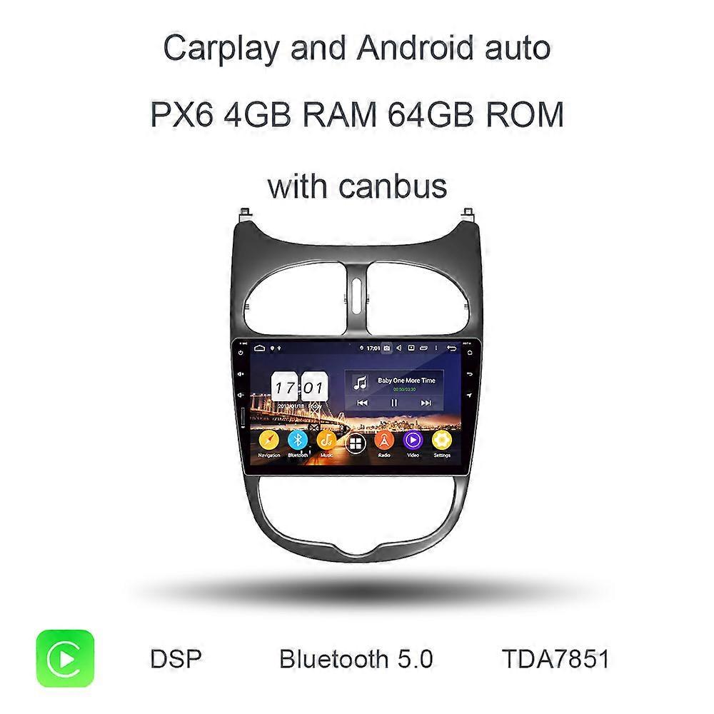 720P PX6 DSP 9" TDA7851 Android 12.0 4G + 64G 8 core Car DVD Player GPS RDS autoradio wifi Bluetooth 5.0 IPS For PEUGEOT PG 206