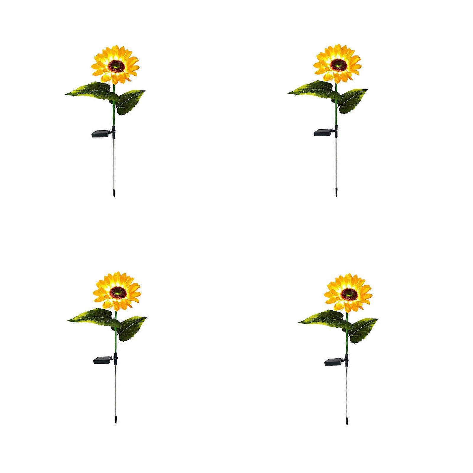 より大きなひまわりと明るい屋外ソーラーライトを備えたソーラーガーデンライト、4パック