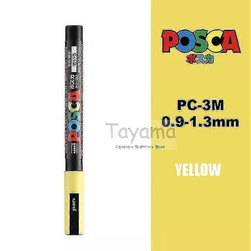 1szt Uni Posca Pc-3m Marker olejowy - bardzo cienka końcówka kuli 0,9-1,3 mm Markery artystyczne na bazie wody Dostępne 24 kolory - Markery artystyczne - żółty