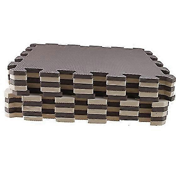 10 Piece Foam Puzzle Exercise Mat Floor Tiles Brown+beige