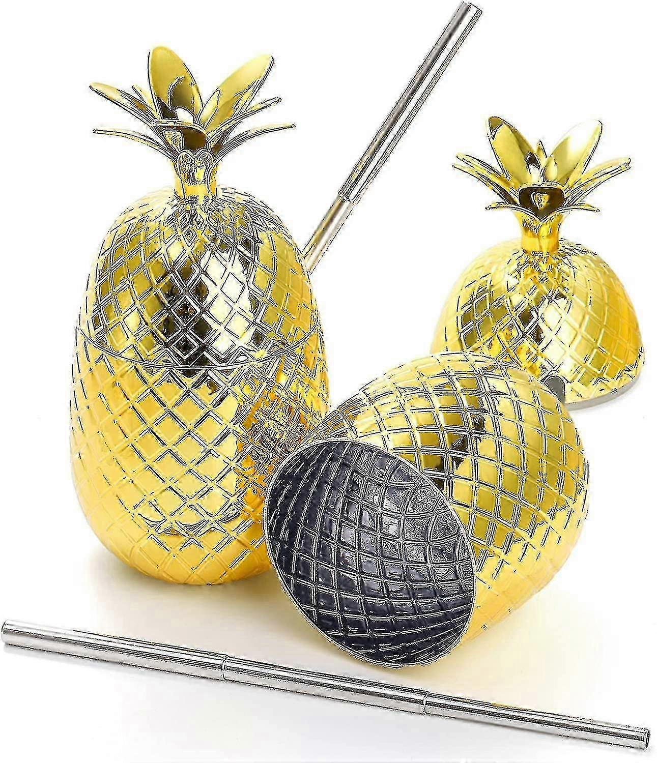 2 Pcs 500ml Pineapple Drink Cups Tumbler With Stretched Straw Wineglass Drinking Cocktail Beer Juice