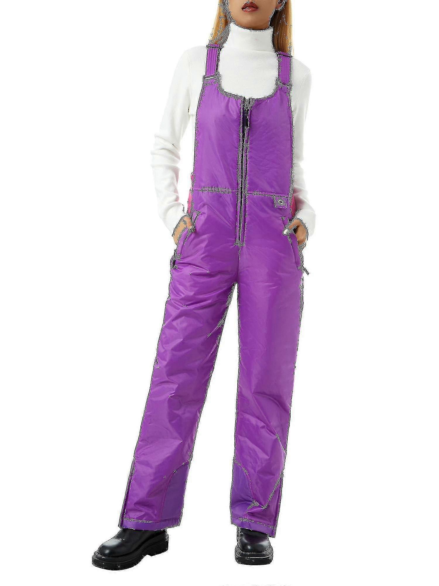 Women Sleeveless Waterproof Snow Bibs Insulated Bib Overalls Ski Pants Snow Suits Winter Insulated S