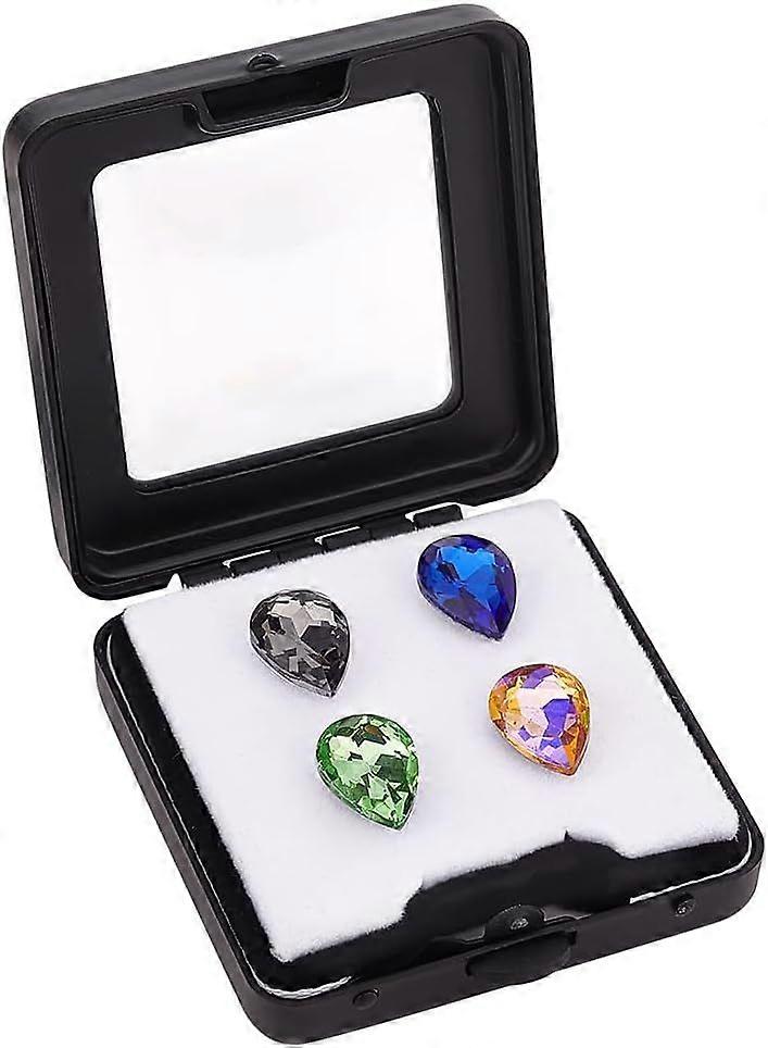 Loose Gemstone Display Box, Diamond Container Holder Jewelry Box with Clasp Lids and Sponge Black Show Case Storage Box Holder for Gems, Coins, Diamon