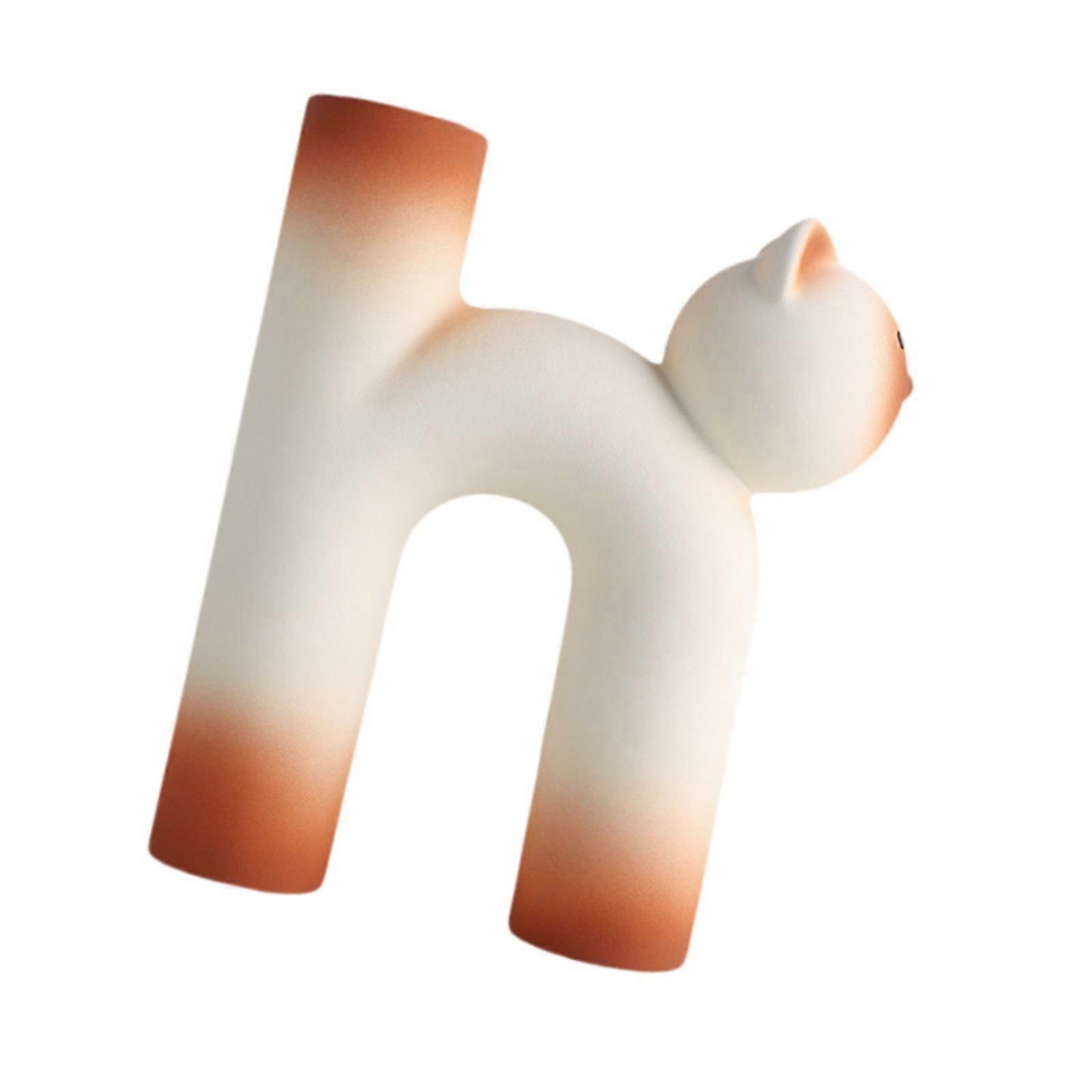 Cat Shaped Ceramic Vase Kitty Decorative Vase for Office Desktop Light brown