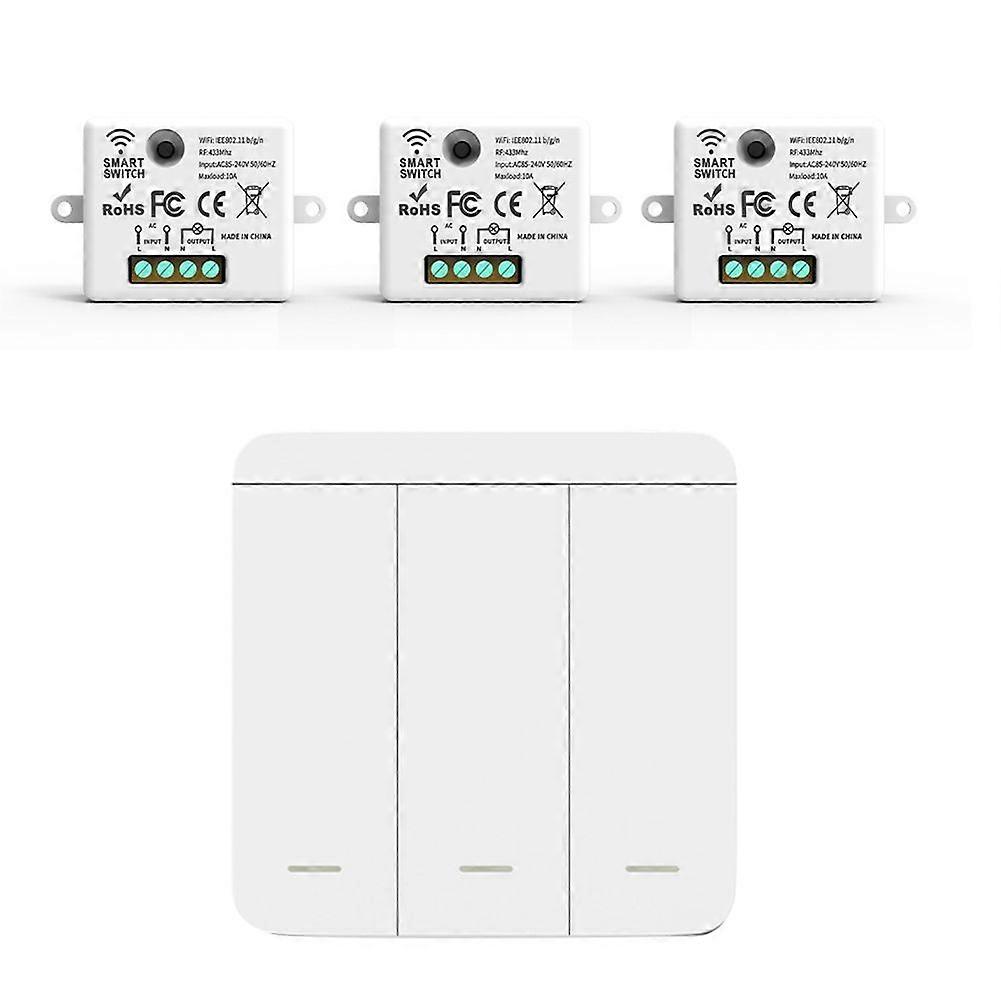 3PCS Wireless Light Wall Switch RF 433Mhz Relay Receiver with 1x 3Gang Panel Switch LED Remote Cont