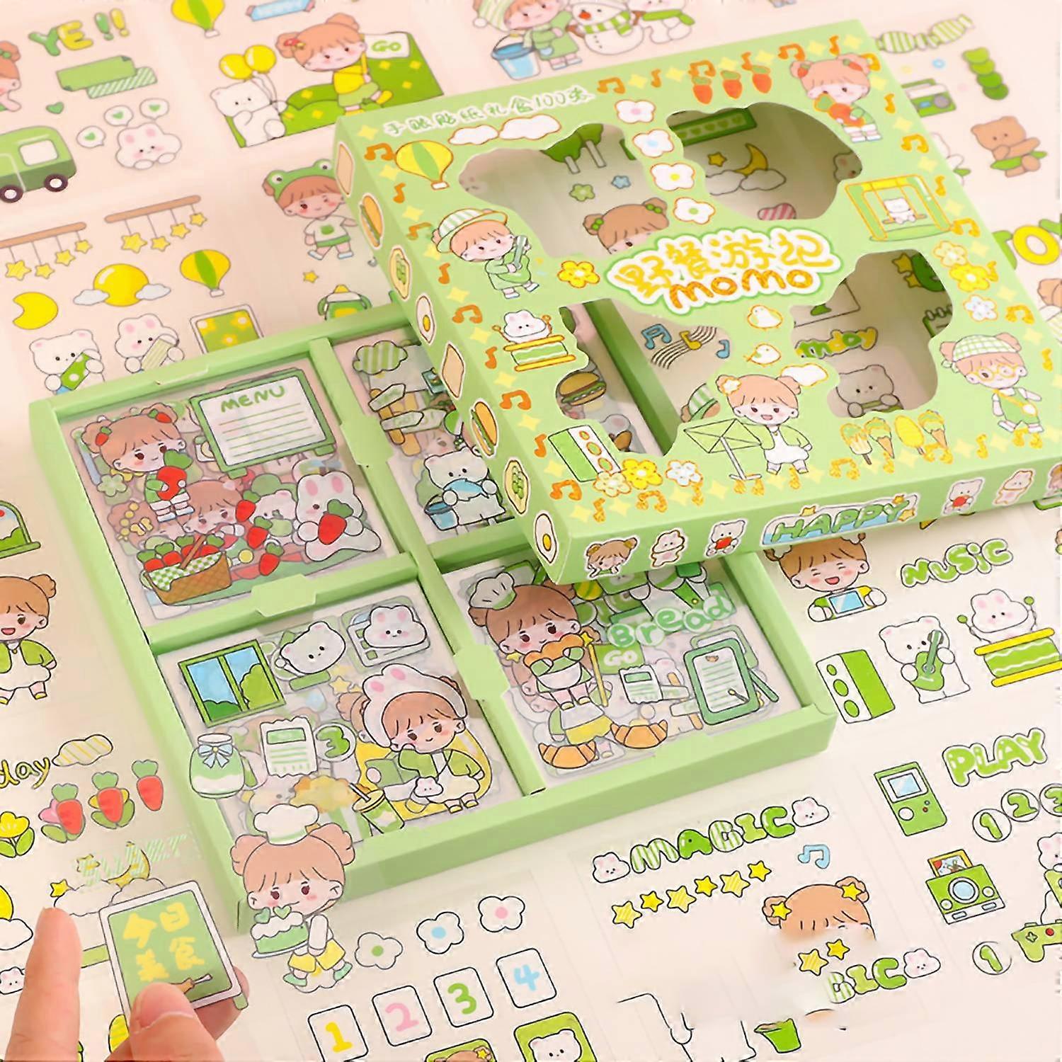 Notebook Sticker 100 Pieces Delicate Cute Cartoon Pattern DIY Boxed Stickers for Scrapbooking Diary
