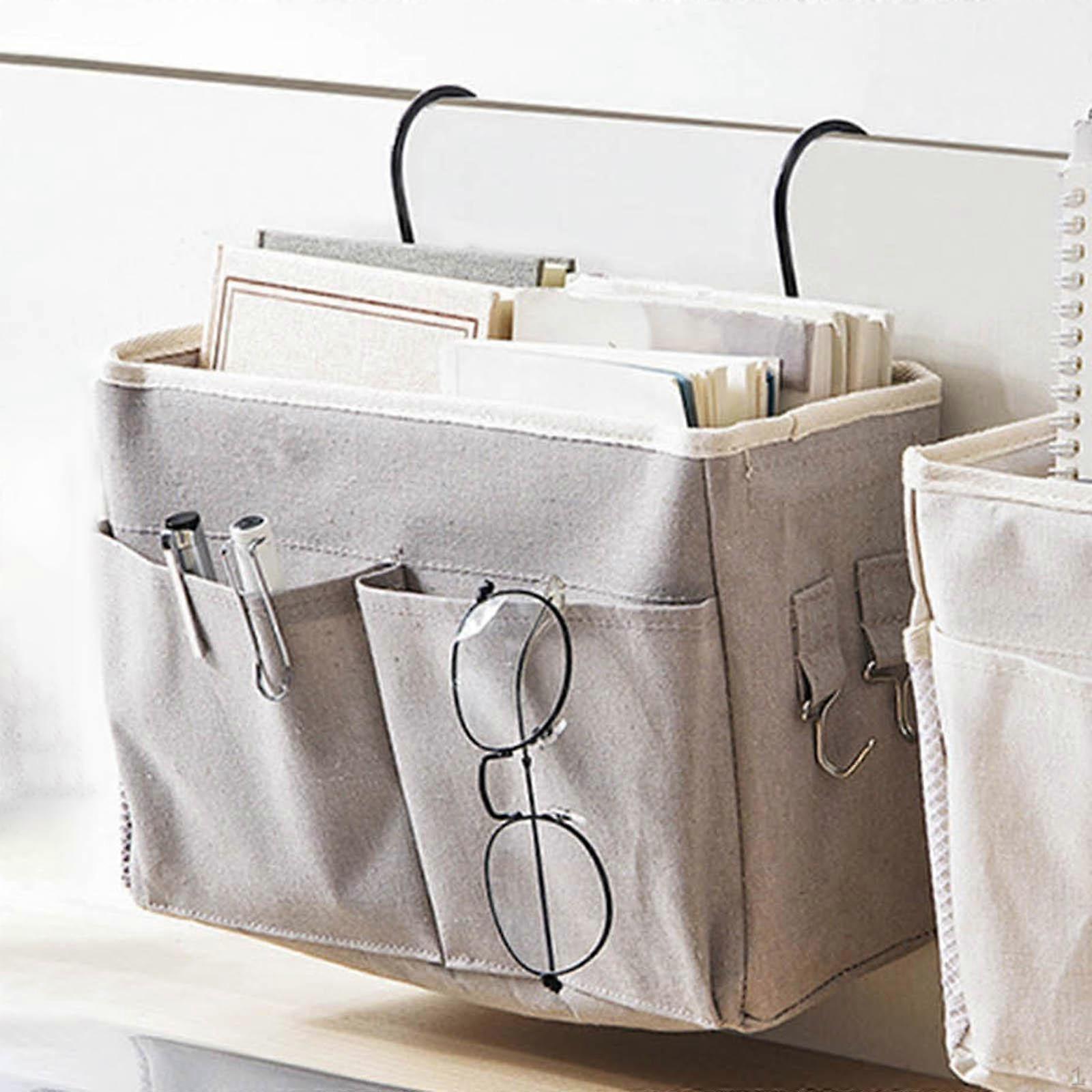 Bedside Caddy for College Dorm 2 Side Hooks Pockets