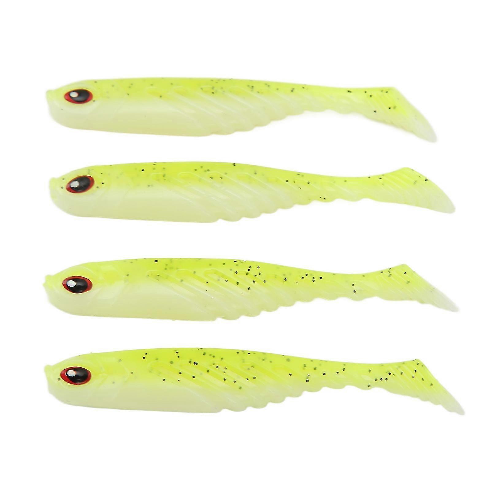AR48 75mm3.2g T Tail Soft PVC Bait - 4PCS Double Colors Jigging Wobblers Lure (YellowWhite)