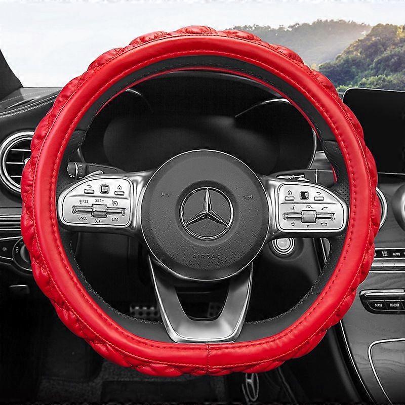 Auto Lenkradabdeckung Mikrofaser Leder, atmungsaktives Mesh Universal 14,5-15 Zoll - Typ D Rot (Single)