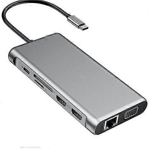 ZRUXE HB-044 12 in 1 HDMI x2 + USB3.0 + USB2.0 + PD Charging + VGA + RJ45 + 3.5mm Jack + TF/SD x2 Type-C/USB-C HUB docking station