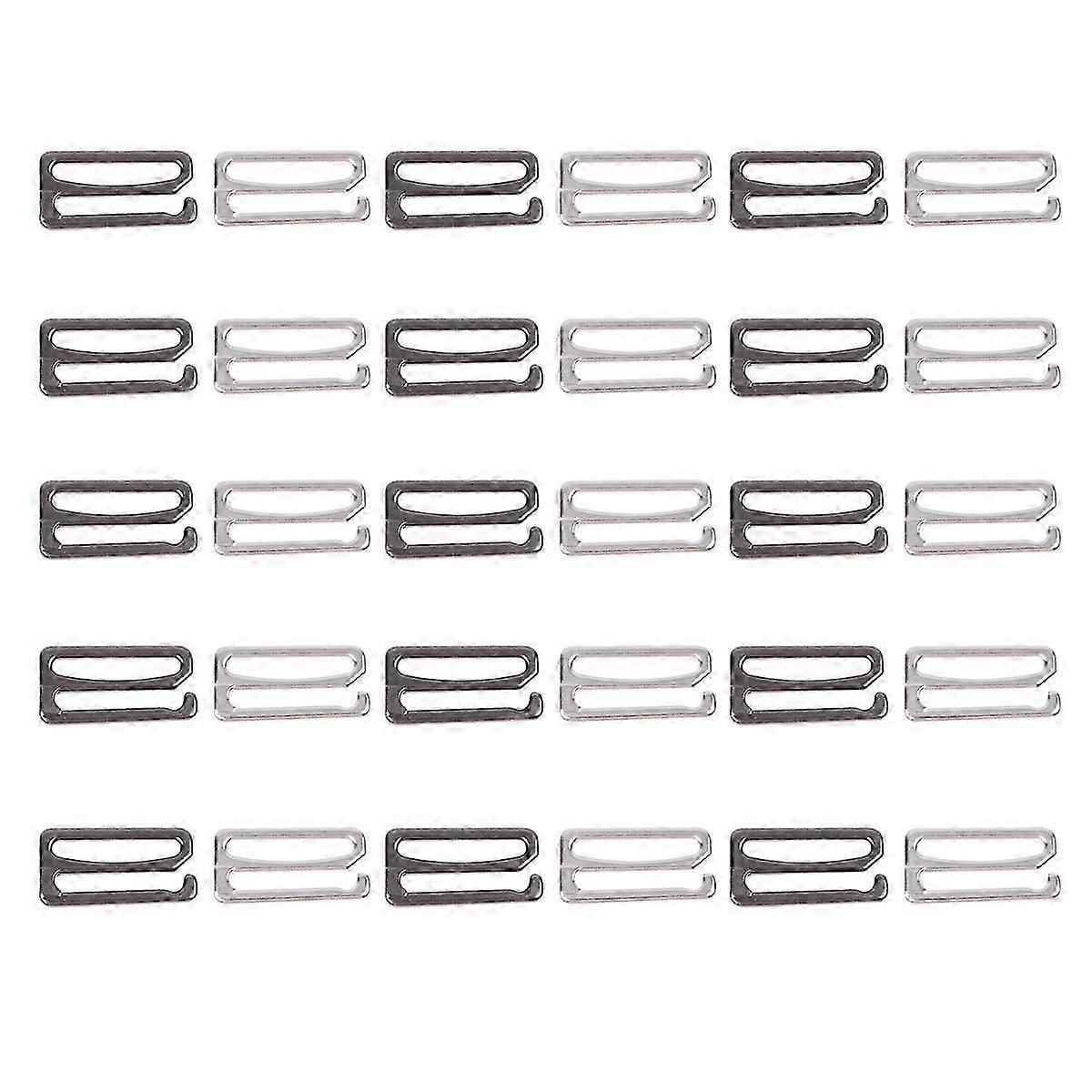 30pcs Bra Buckle Adjustment Strap Slides Underwear Buckle Sewing Clips Clasp Hooks for Women Girls (Black and Silver)