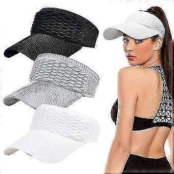 3 piezas Gorra de punto con visera solar para mujer Gorra deportiva elástica Tapa vacía Gorra de golf de secado rápido de ala ancha-Good