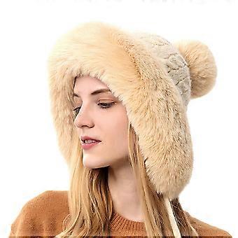 Ladies Fluffy Hat Plush Furry Beanie Knit Hat with Cute Pompom Balls for Women Girls