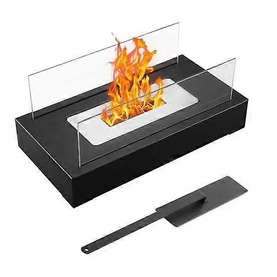 Desktop Firepit with Dual Glass Panels Indoor Outdoor Backyard Balcony Patio Rectangle