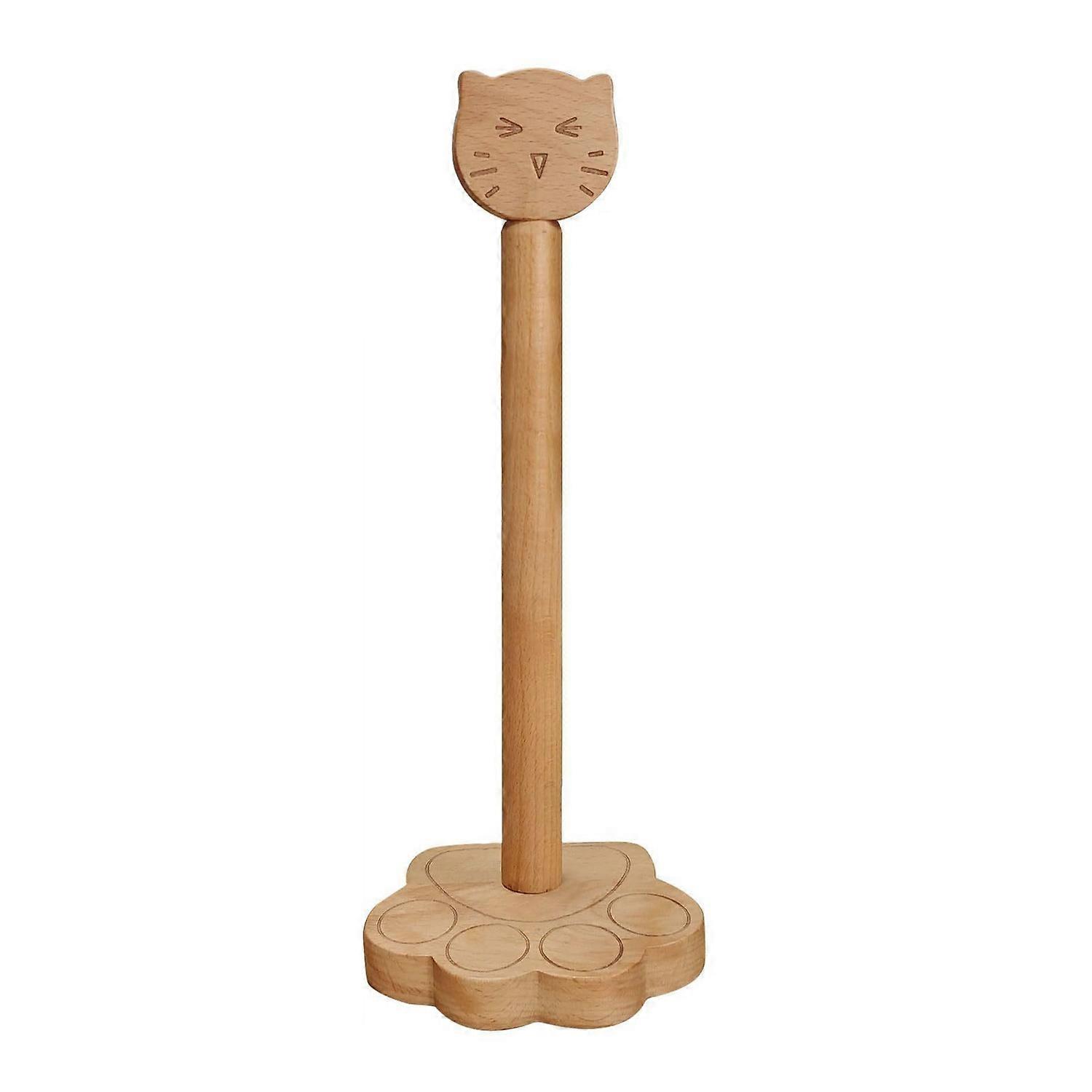 Cat Paper Towel Holder Durable Construction High Stability Easy to Clean Free Standing Wooden