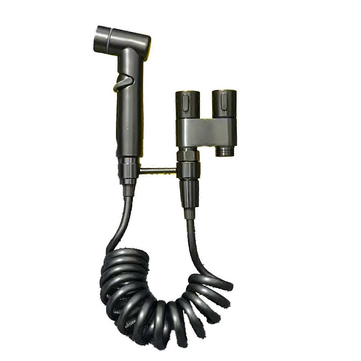 Stainless steel toilet handheld bidet double outlet angle valve Grey
