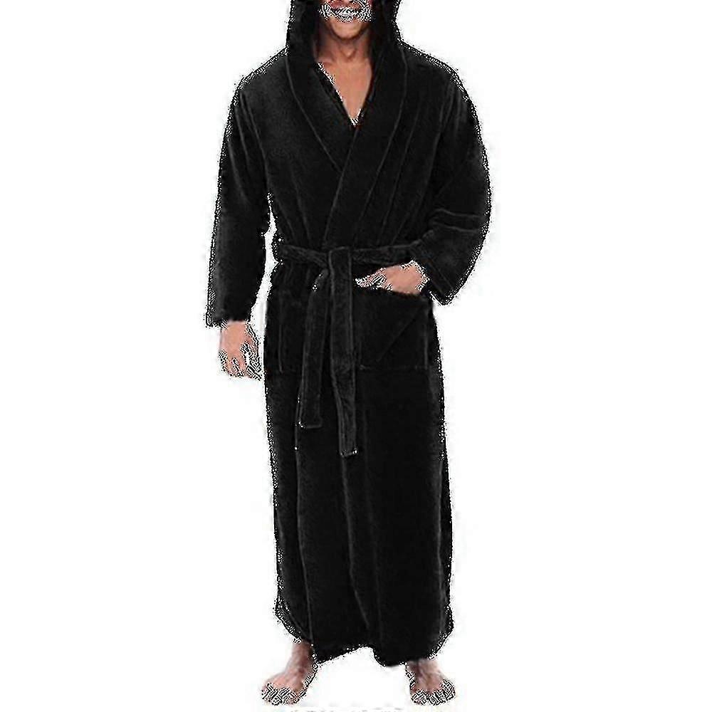 Soft Mens Fleece Hooded Long Bathrobe - Ideal for Relaxation