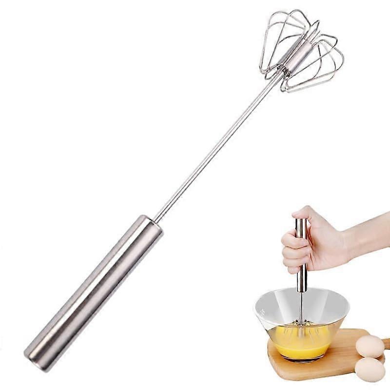 Stainless Steel Semi-Automatic Whisk, Stainless Steel Whisk Egg Hand Push Rotary Whisk Blender