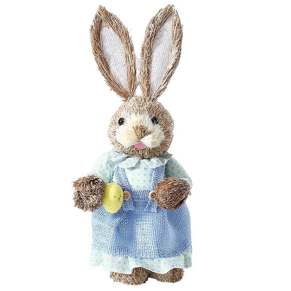 Easter Straw Rabbit Decoration - 13 Inch Handmade Rabbit with Eggs - Rustic Easter Decor, C-Style