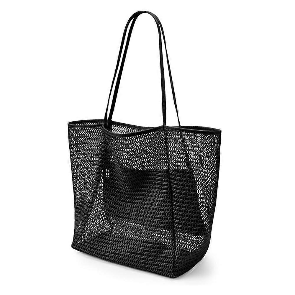 Women's Big Foldable Mesh Beach Tote Bag - Ordinary Hobo Shoulder Bag Black for Pool and Swimming Accessories