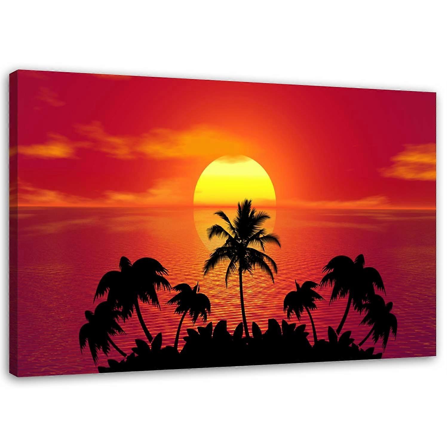 Lienzo, Atardecer y palmeras - 120x80
