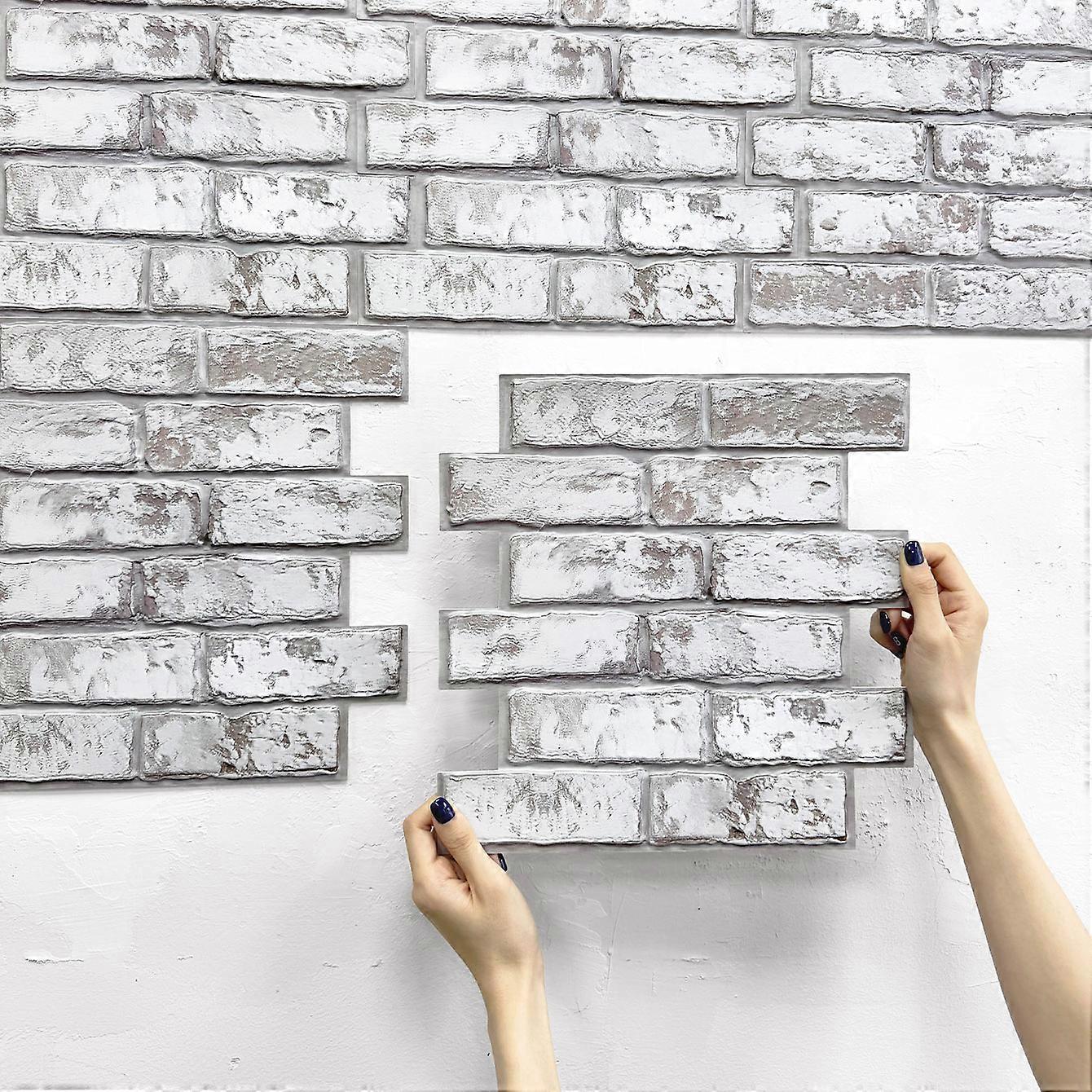 20pcs 3D Self-adhesive Faux Brick Wall Panels, Old White Brick Tile Stickers, Easy to Apply, for Living Room, Ktichen, 30x30cm 
