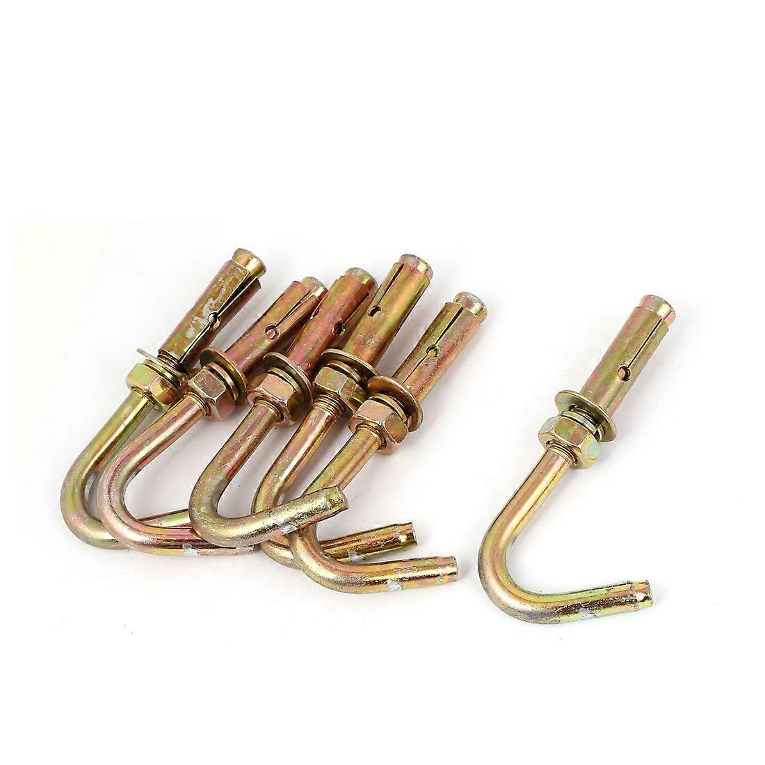 M10 Threaded Metal Expansion Open Hook Screws Anchor Bolts, 107mm Length, Bronze Tone, Set of 6